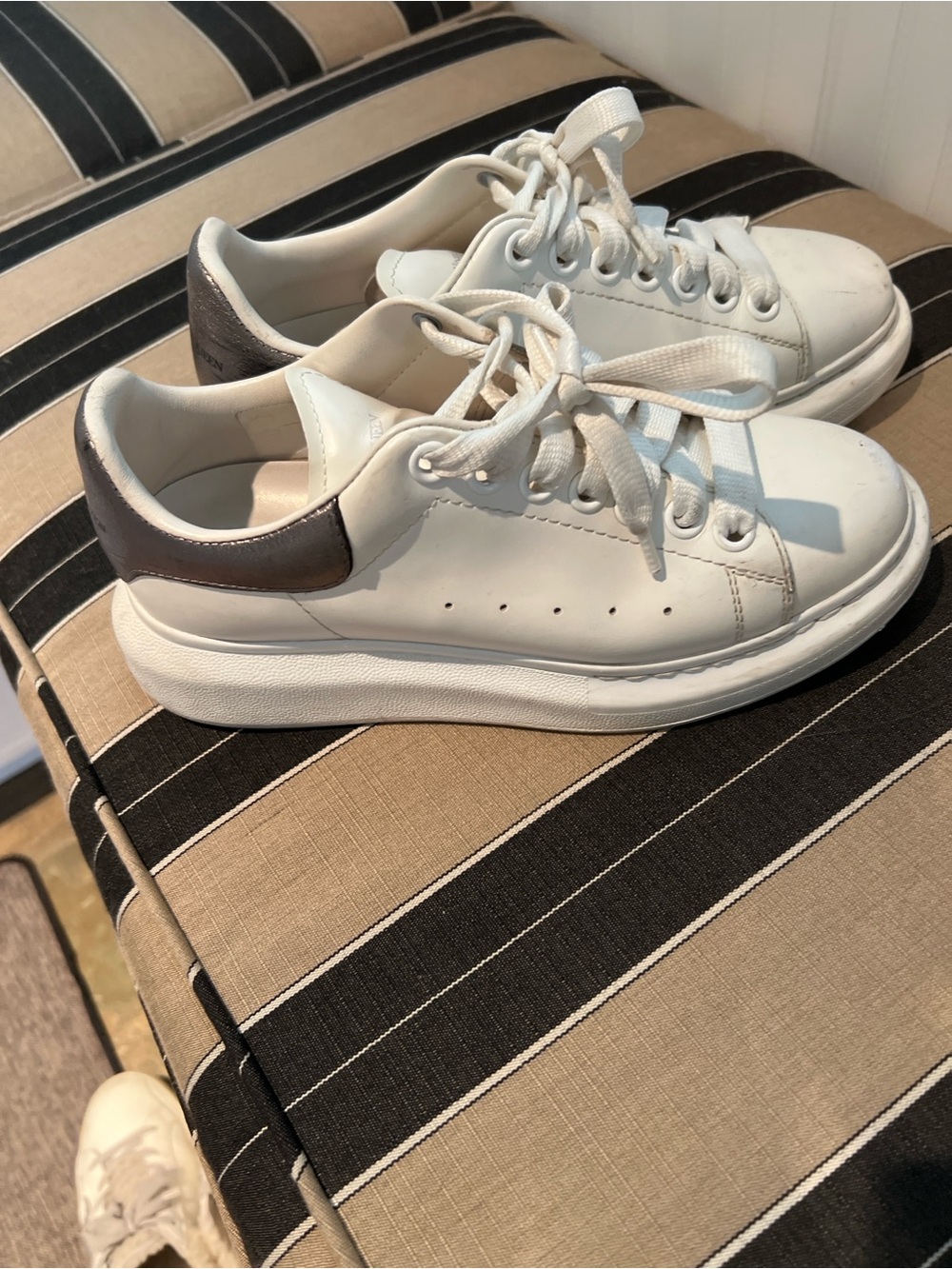 Alexander McQueen White Leather Sneakers with Dark Heel Accent